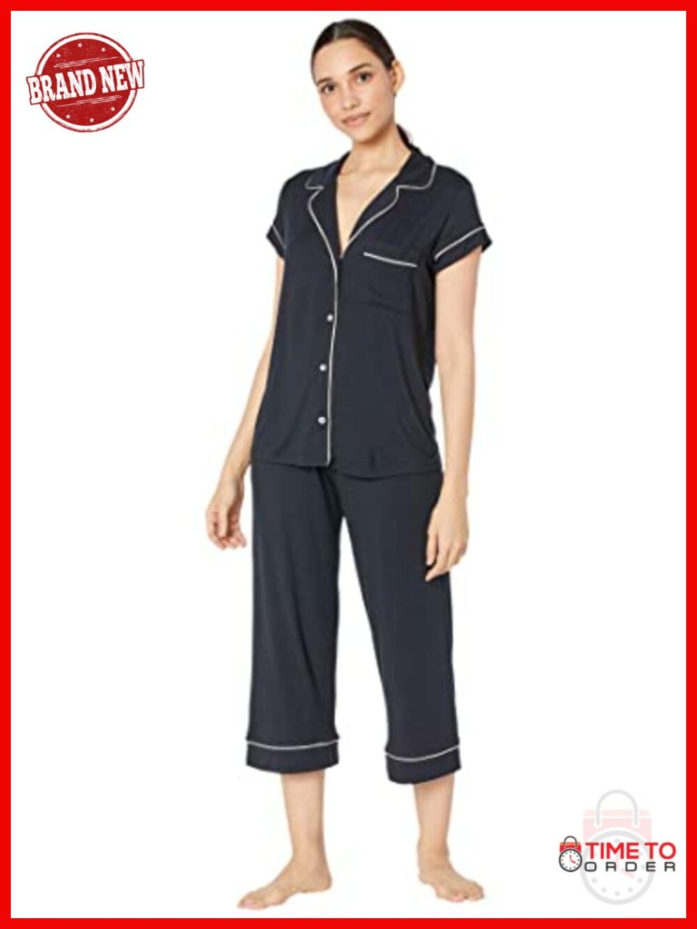 Modal Blend Short Sleeve Cropped Pajama Set Button Front